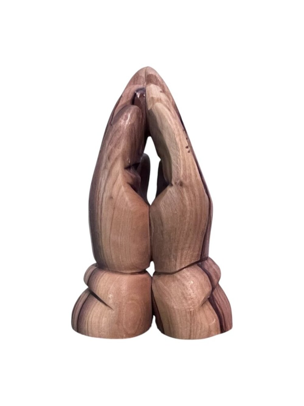 Carved Wood Praying Hands Figurine Natural Grain Religious Christian Decor